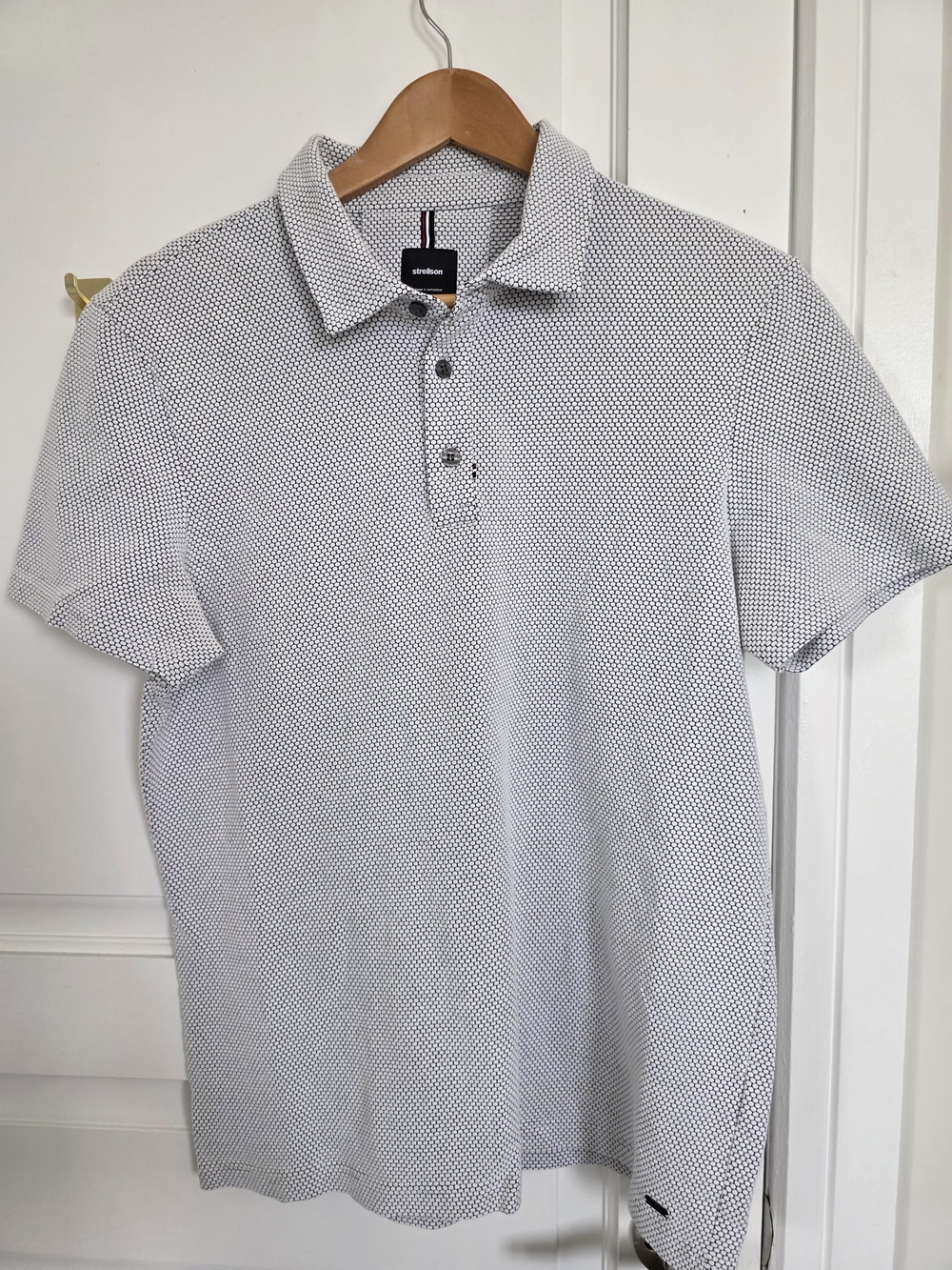 Strellson Men's White & Black Micro Dot Pattern Polo